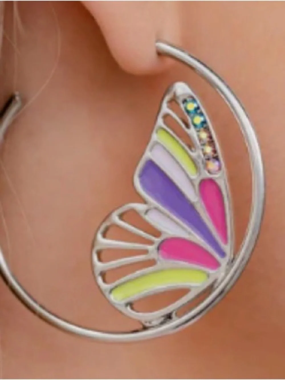 paparazzi Pink Purple Lime Butterfly Necklace and Hoop Earring Set